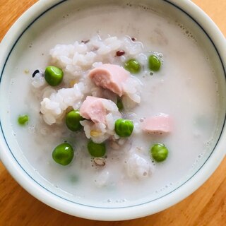 魚ニソとグリーンピースのミルク雑炊